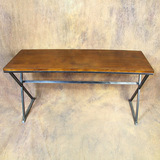 美式乡村复古做旧铁艺实木餐桌 简易长方形交叉客厅餐桌可定制