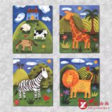 奶牛斑马狮子长颈鹿动物儿童卡通油画 四拼套组合无框装饰画MJ376