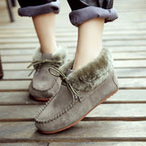 棉短靴平底懒人面包鞋毛毛豆豆鞋冬季韩版休闲加绒加厚保暖女鞋