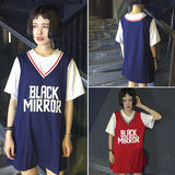 韩国ulzzang原宿bf风潮短袖t恤女嘻哈街头学生装中长款衣服棒球服
