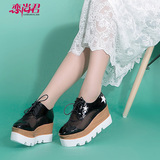 韩版夏季学生青年潮女鞋黑色凉鞋星星网纱透气厚底单鞋白色松糕鞋
