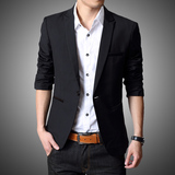 海澜之家男士修身小西装韩版商务休闲纯棉西服青少年黑色大码外套