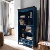 地中海蓝色书柜田园彩绘客厅柜欧式实木住宅家具单门柜卧室储物柜