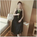 夏季韩版孕妇连衣裙吊带裙裹胸两件雪纺长裙性感黑色背心裙显瘦潮