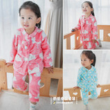 秋冬季儿童睡衣1-2-3岁女童宝宝加厚珊瑚绒长袖法兰绒套装家居服
