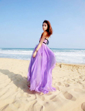 浪漫紫色抹胸吊带裙女装沙滩裙海边渡假雪纺连衣裙夏长裙梦幻裙子