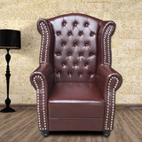 美式乡村老虎椅欧式复古单人皮沙发客厅卧室高靠背椅子新古典沙发