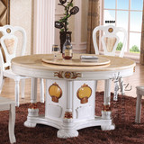 实木大理石家具白色圆桌餐桌可订做电磁炉火锅餐桌椅子带转盘圆台