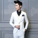 2016新款韩版纯色长袖修身西服套装男士青年常规商务西装三件套潮