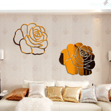 玫瑰花朵亚克力3D立体镜面墙贴客厅卧室电视背景墙面防水家居饰品