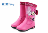 专柜正品迪士尼女童靴子冬季中筒雪地靴儿童马丁靴平跟加绒童鞋