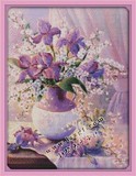 十字绣紫色花瓶包邮印花包邮走廊十字绣紫色薰衣草郁金香白色花瓶