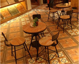 美式做旧铁艺实木咖啡厅桌椅复古茶几餐桌小圆桌阳台休闲桌椅