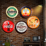 美式复古酒吧餐厅墙面软装饰品创意墙上啤酒盖工业风铁皮挂件墙饰