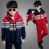 韩版童装男童秋冬装套装中大童儿童卫衣加绒加厚三件套装