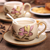 满包邮 手绘 咖啡杯子 套装 陶瓷 欧中式 经古典创意拉花杯 送勺