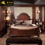 欧式床实木大床1.8米 美式乡村双人床简欧古典婚床高档家具深色床