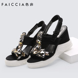 Faiccia/色非2016夏季新款坡跟女凉鞋休闲水钻女鞋露趾B186