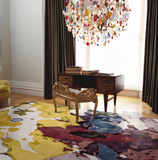 进口手绘客厅卧室茶几地毯地垫现代风格彩绘羊毛房间床边家用家居