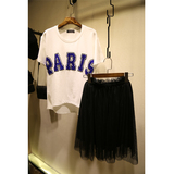 YNL2016韩国代购春夏新品 时尚气质纯棉短袖T恤网纱裙两件套装 女