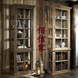 法式乡村实木书柜客厅餐边柜美式展示柜高档仿古家具欧式玻璃柜