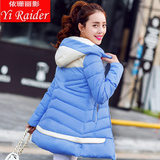 新款2015冬装韩版修身显瘦棉衣中长款女加厚连帽大码棉服时尚外套