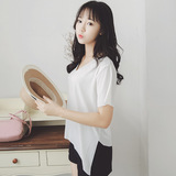 2016夏季女装v领套头薄款纯色短袖T恤韩版短款修身短袖打底衫