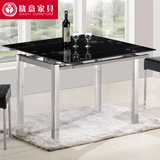 简约现代多功能黑色钢化玻璃可伸缩餐桌不锈钢方形餐桌椅组合包邮
