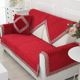 红色喜庆布艺沙发垫毛绒坐垫 绗缝纯色超柔金钱边飘窗垫定做特价