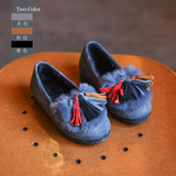 2015灰色黑色橡胶绒面冬季童鞋新款韩版女童豹纹毛毛加绒豆豆鞋