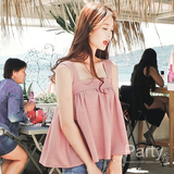 【正品】韩国代购Cherrykoko 韩版方领纯色无袖衬衫