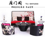 样板房新中式家具古典实木布艺印花沙发休闲椅现代中国风式沙发