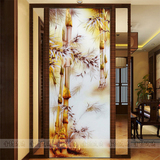 中式风格屏风深雕工艺金箔艺术玻璃隔断风水入门玄关背景墙金竹子