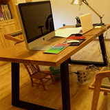 美式乡村实木铁艺餐桌电脑桌做旧会议桌长方形洽谈桌办公桌
