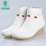 南丁格尔039护士鞋女款白色冬防臭防滑保暖纯皮坡跟加绒拉链棉鞋