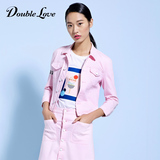 Doublelove 女装2016春夏时尚休闲衬衫式粉色牛仔外套女