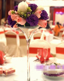 婚庆餐桌花透明玻璃鸡尾花瓶时尚创意羽毛装饰道具批发高脚酒杯