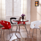 时尚接待洽谈桌椅组合 创意会客一桌三椅钢化玻璃圆桌小户型餐桌