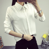 2015秋冬新款韩版学生修身纯色白衬衫女长袖加绒加厚学院风打底衫