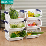 百露塑料厨房置物架落地 多功能3层4层多层菜架子收纳水果蔬菜架
