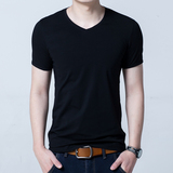 韩版男装男士短袖t恤V领紧身黑白纯色体恤修身打底衫夏季半袖衣服