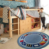 蓝色幼儿园卡通儿童地毯客厅卧室床边书房电脑椅圆形手工地毯定制