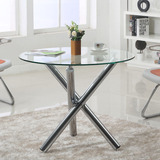 简约现代钢化玻璃洽谈圆台桌优质不锈钢脚架创意时尚休闲洽谈吧台