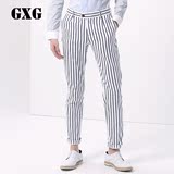 GXG男装长裤 春季男士修身韩版白色蓝条纹休闲裤 特价41102409