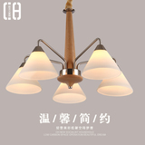 简约日式三头餐厅灯中式客厅灯 卧室灯个性创意田园实木质LED吊灯
