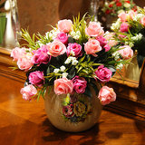 小玫瑰仿真插花套装客厅办公桌餐桌盆栽摆件塑料绢花卉装饰假花艺