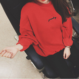 2015秋冬新款女装韩版学生字母印花T恤绣花长袖套头卫衣女宽松潮