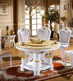 欧式大理石圆桌餐桌白色实木餐桌椅带转盘　可订做电磁炉火锅餐桌