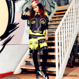 2015秋装新韩版潮酷个性女装长袖2件套宽松休闲涂鸦卫衣休闲套装