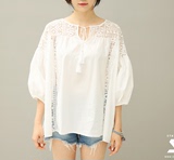 2016夏7月韩国代购官网正品甜美系带蕾丝衬衫 SZ-BL8096